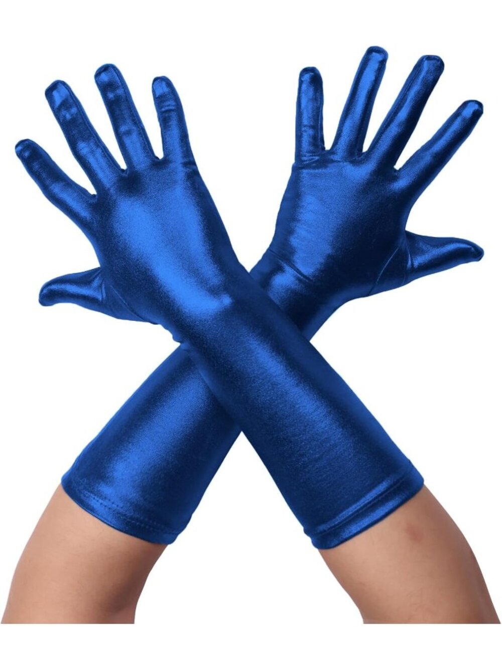 Men's And Women's Blue 1920s Flapper Shiny Metallic Spandex Opera Party Gloves